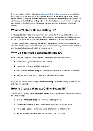 Winbuzz Online Betting ID – A Complete Guide for Registration, Sign Up, and Betting