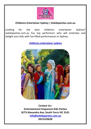 Childrens Entertainer Sydney | Eekidsparties.com.au