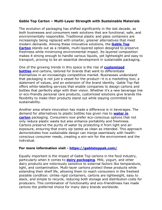 Gable Top Carton – Multi-Layer Strength with Sustainable Materials