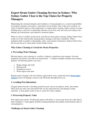 Expert Strata Gutter Cleaning Services in Sydney Why Sydney Gutter Clear is the Top Choice for Property Managers