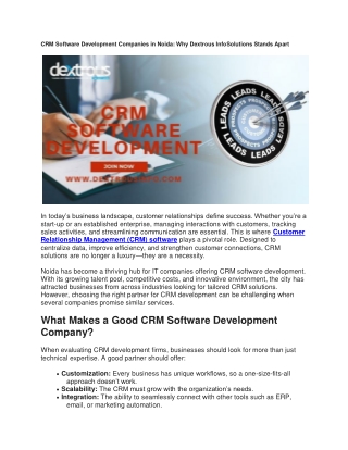 CRM Software Development Companies in Noida: Why Dextrous InfoSolutions Stands A