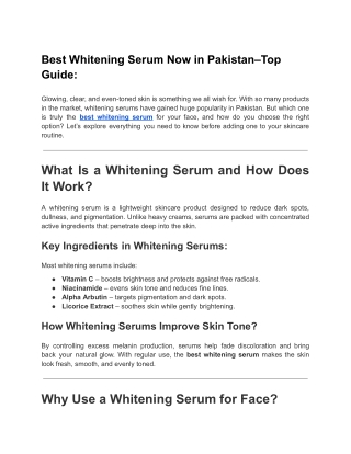 Best Whitening Serum Now in Pakistan - Top Guide