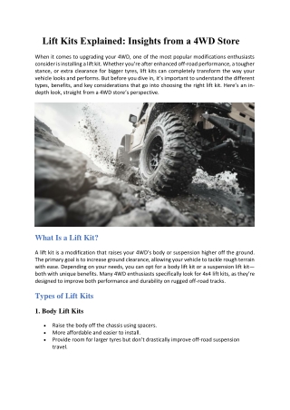 Lift Kits Explained: Insights from a 4WD Store