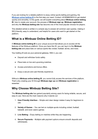 Winbuzz Online Betting ID – Complete Guide to Winbuzz Betting Site, Sign Up & Registration
