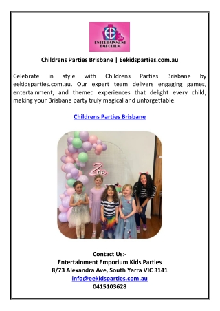 Childrens Parties Brisbane | Eekidsparties.com.au