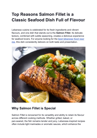 Top Reasons Salmon Fillet is a Classic Seafood Dish Full of Flavour