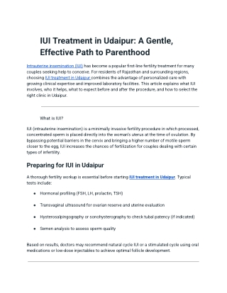 IUI TREATMENT IN UDAIPUR