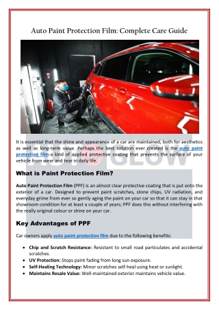 Auto Paint Protection Film Complete Care Guide