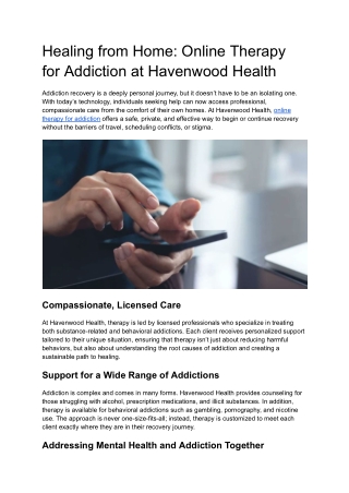 Healing from Home_ Online Therapy for Addiction at Havenwood Health