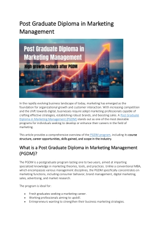 Post Graduate Diploma in Marketing Management