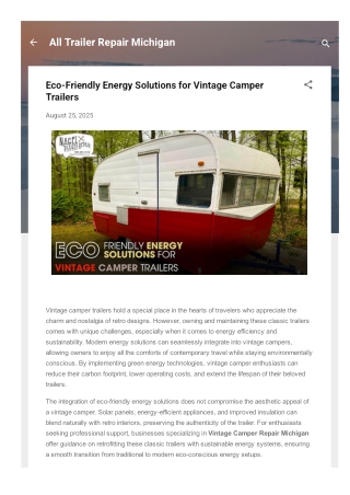 Eco Energy Upgradation Guide by Vintage Camper Repair Michigan Experts