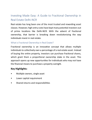 Investing Made Easy A Guide to Fractional Ownership in Real Estate Delhi NCR