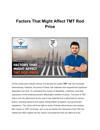 Factors That Might Affect TMT Rod Price