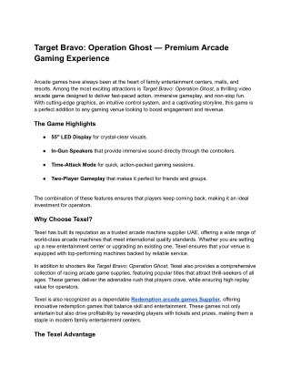 Target Bravo: Operation Ghost | Arcade Machine Supplier UAE | Texel
