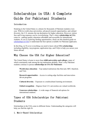 Scholarships in USA for Pakistani Students 2025