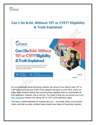 Can I Do B.Ed. Without TET or CTET Eligibility & Truth Explained