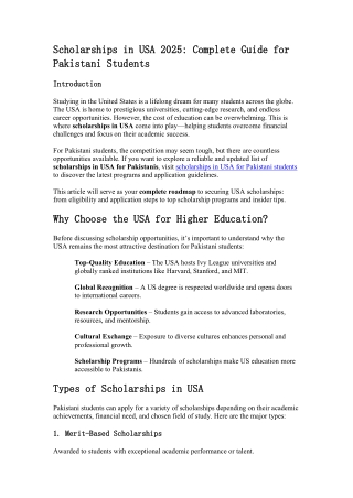 Top Scholarships in USA for Pakistani Students (Fully Funded 2025)