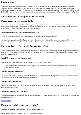 Caisse en Bois : L’Art de Préserver Votre Vin