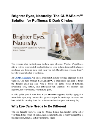 Erase Puffiness Fast: The CUMABalm™ Advantage