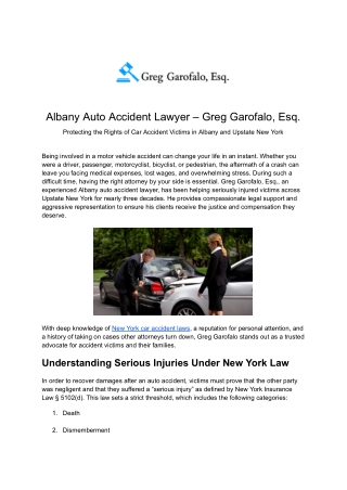 Albany Auto Accident Lawyer – Greg Garofalo, Esq