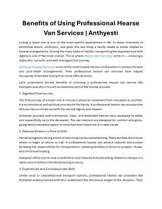 Benefits of Using Professional Hearse Van Services