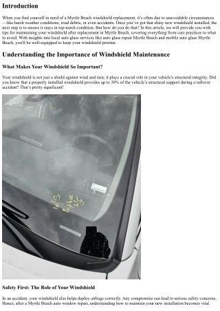 Tips for Maintaining Your Windshield After Replacement in Myrtle Beach