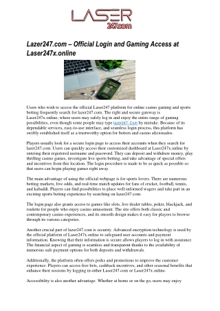 Lazer247.com – Official Login and Online Gaming Platform