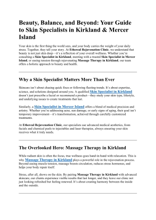 Beauty, Balance, and Beyond - Your Guide to Skin Specialists in Kirkland & Mercer Island