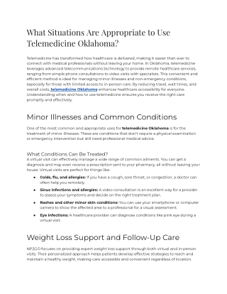 What situations are appropriate to use telemedicine Oklahoma