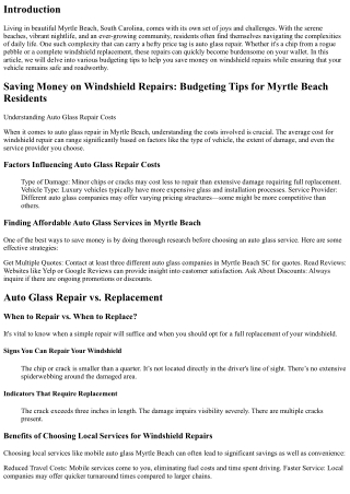 Saving Money on Windshield Repairs: Budgeting Tips for Myrtle Beach Residents