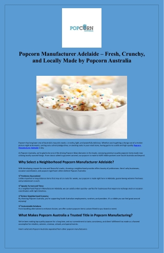 Popcorn Manufacturer Adelaide – Fresh, Crunchy, and Locally Made by Popcorn Australia