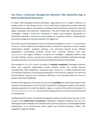 The Future of Business Management Networks - Why DealerPlus App is Built for Distributed Operations
