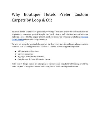Why Boutique Hotels Prefer Custom Carpets by Loop & Cut
