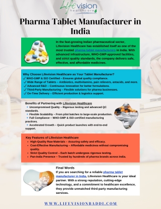 Pharma Tablet Manufacturer in India