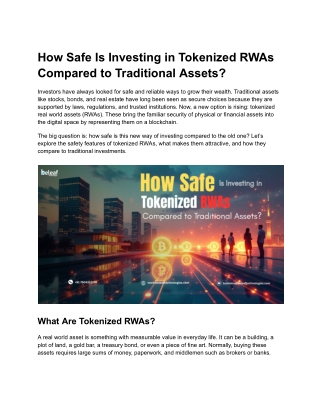 How Safe Is Investing in Tokenized RWAs Compared to Traditional Assets?