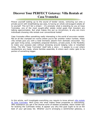 Discover Your PERFECT Getaway: Villa Rentals at Casa Yvonneka