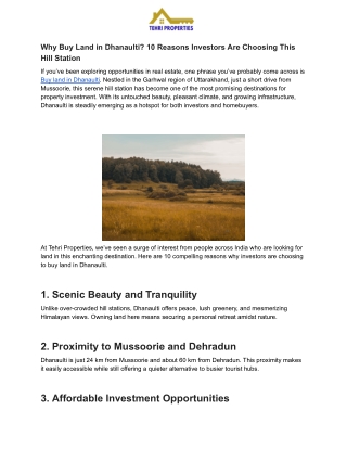 Why Buy Land in Dhanaulti_ 10 Reasons Investors Are Choosing This Hill Station