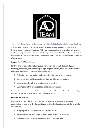 From First-Time Buyers to Investors: How Real Estate Brokers in Oshawa Can Help