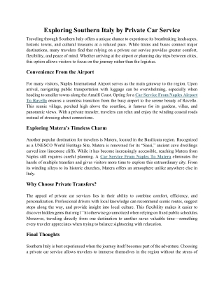 Exploring Southern Italy by Private Car Service