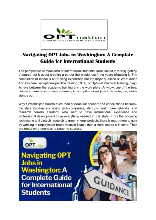 Navigating OPT Jobs in Washington- A Complete Guide for International Students