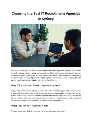Choosing the Best IT Recruitment Agencies in Sydney