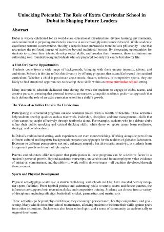 Unlocking Potential: The Role of Extra Curricular School in Dubai in Shaping Fut