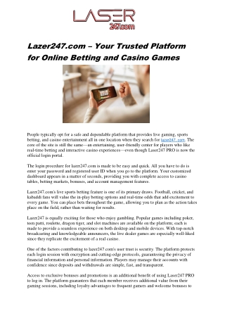 Lazer247.com – A Complete Guide to Online Gaming and Secure Login