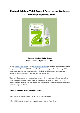 Zindagi Krishna Tulsi Drops 30ml | Herbal Immunity Booster