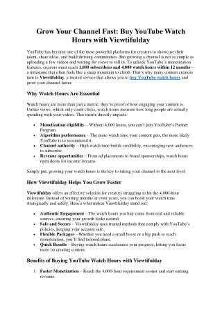 Grow Your Channel Fast Buy YouTube Watch Hours with Viewtifulday
