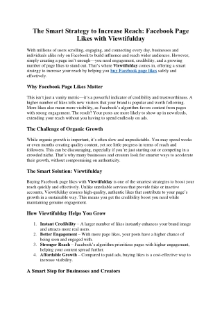 The Smart Strategy to Increase Reach Facebook Page Likes with Viewtifulday