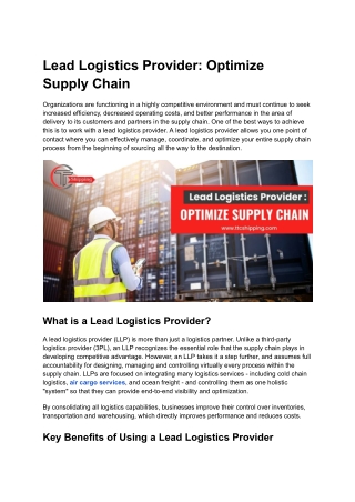 Lead Logistics Provider_ Optimize Supply Chain
