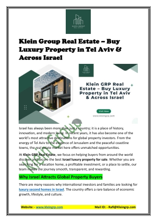 Klein Group Real Estate – Buy Luxury Property in Tel Aviv & Across Israel