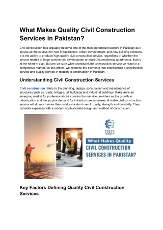 What Makes Quality Civil Construction Services in Pakistan