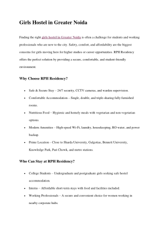 Girls hostel in Greater Noida